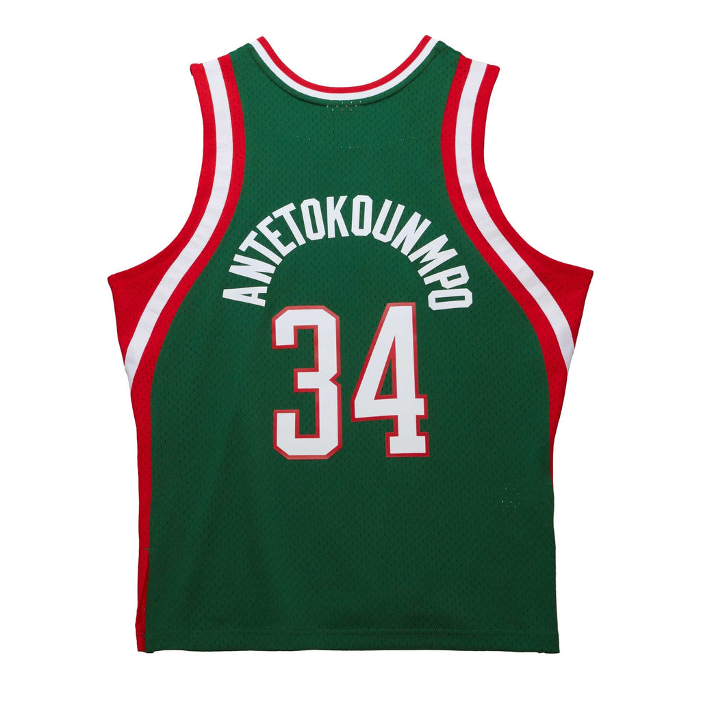 Men's Milwaukee Bucks Giannis Antetokounmpo Mitchell & Ness Hunter Green 2013/14 Hardwood Classics Swingman Jersey