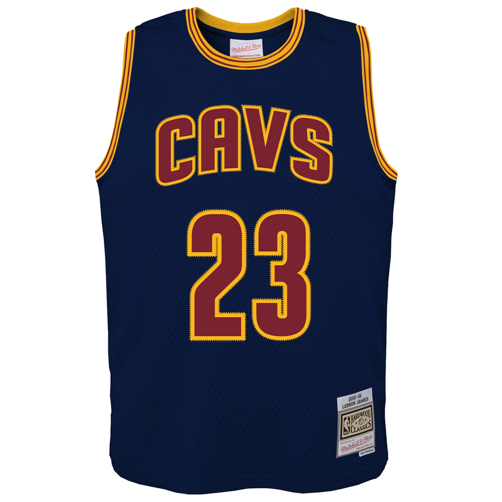 Youth Cleveland Cavaliers LeBron James Mitchell & Ness Navy 2015/16 Hardwood Classics Swingman Jersey