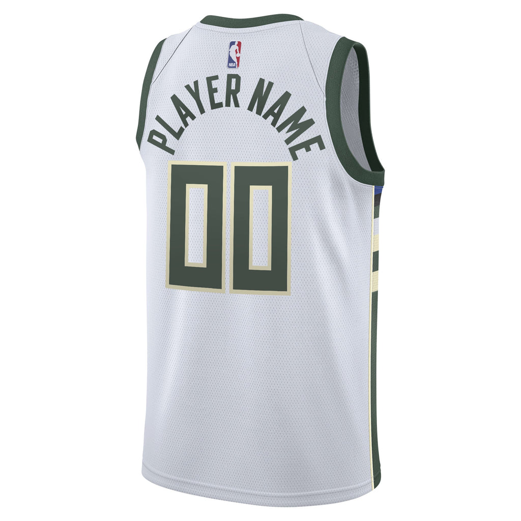 Men's Milwaukee Bucks Nike White 2020/21 Swingman Custom Jersey - Association Edition