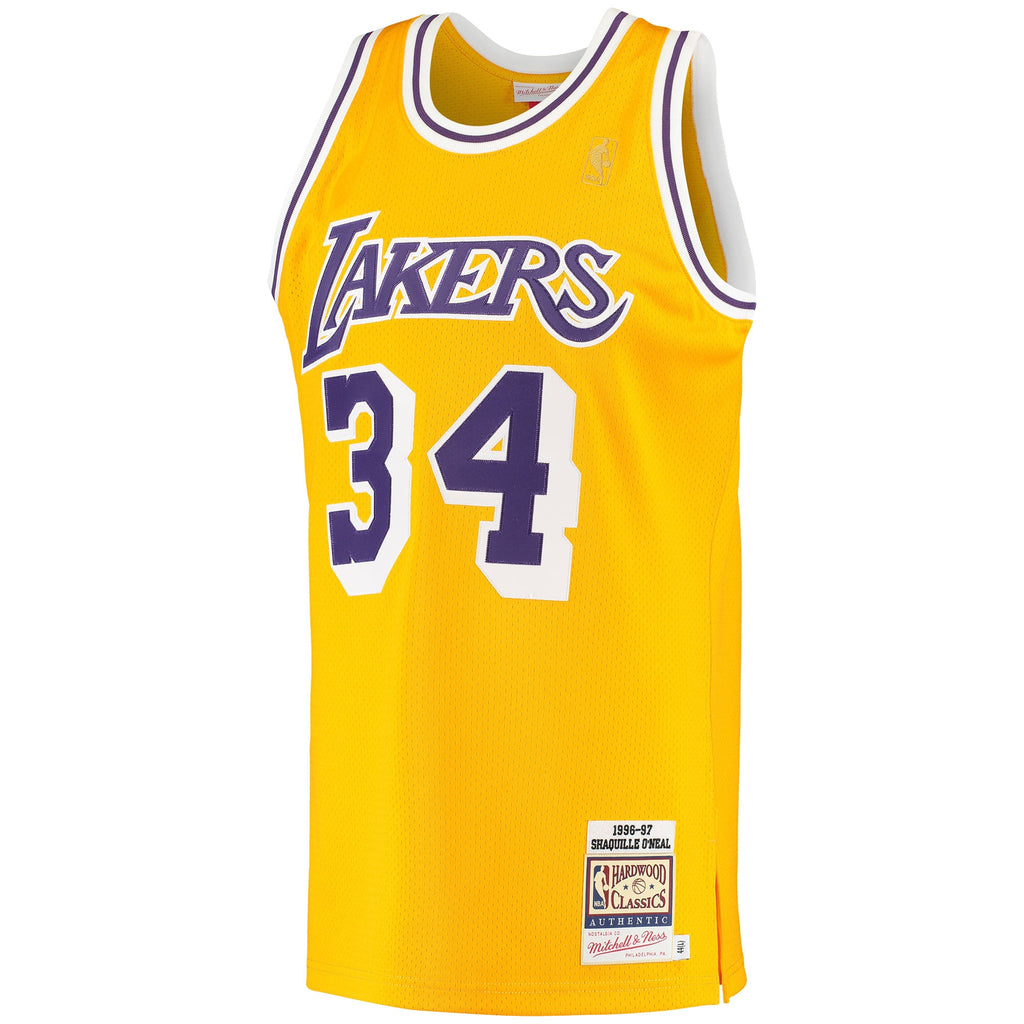 Men's Los Angeles Lakers Shaquille O'Neal Mitchell & Ness Gold 1996/97 Hardwood Classics Authentic Jersey