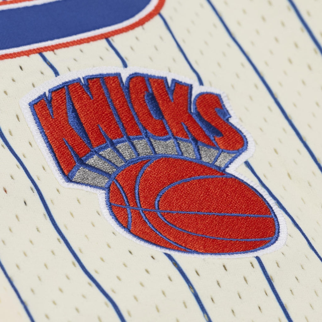 Men's New York Knicks Carmelo Anthony Mitchell & Ness Cream Hardwood Classics Player Mesh Button-Front Jersey