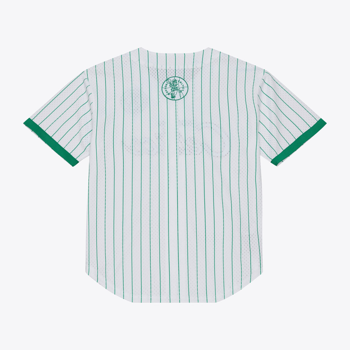 Men's Boston Celtics Mitchell & Ness White Head Coach Pinstripe Mesh Full-Button Baseball Jersey