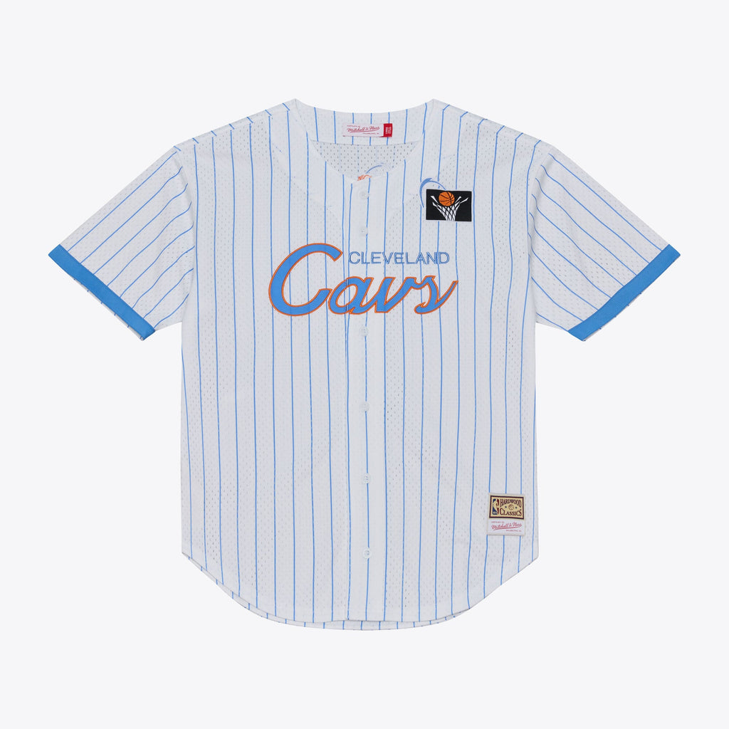 Men's Cleveland Cavaliers Mitchell & Ness White Head Coach Pinstripe Mesh Full-Button Baseball Jersey