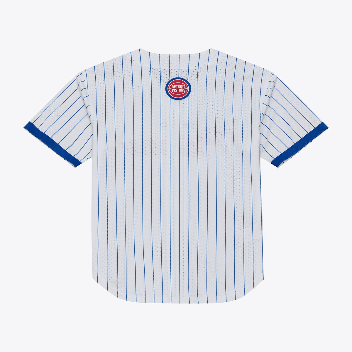 Men's Detroit Pistons Mitchell & Ness White Head Coach Pinstripe Mesh Full-Button Baseball Jersey