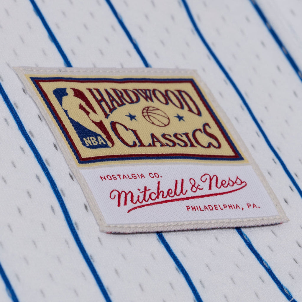 Men's Detroit Pistons Mitchell & Ness White Head Coach Pinstripe Mesh Full-Button Baseball Jersey