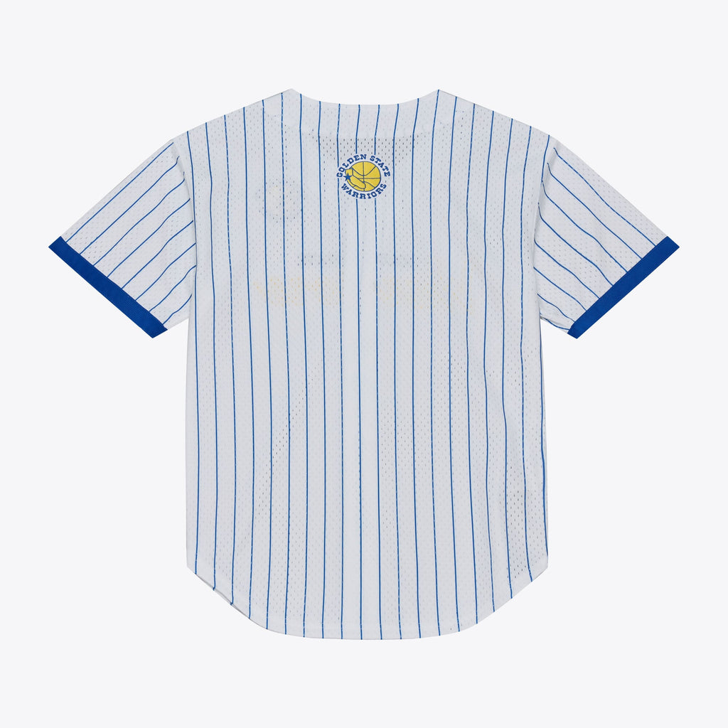 Men's Golden State Warriors Mitchell & Ness White Head Coach Pinstripe Mesh Full-Button Baseball Jersey