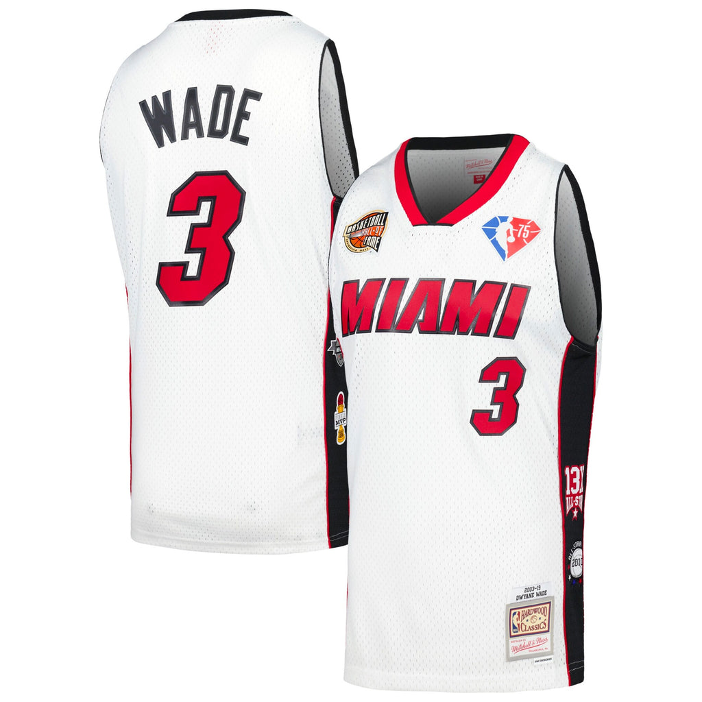Unisex Miami Heat Dwyane Wade Mitchell & Ness White Hall of Fame Class of 2023 Throwback Swingman Jersey