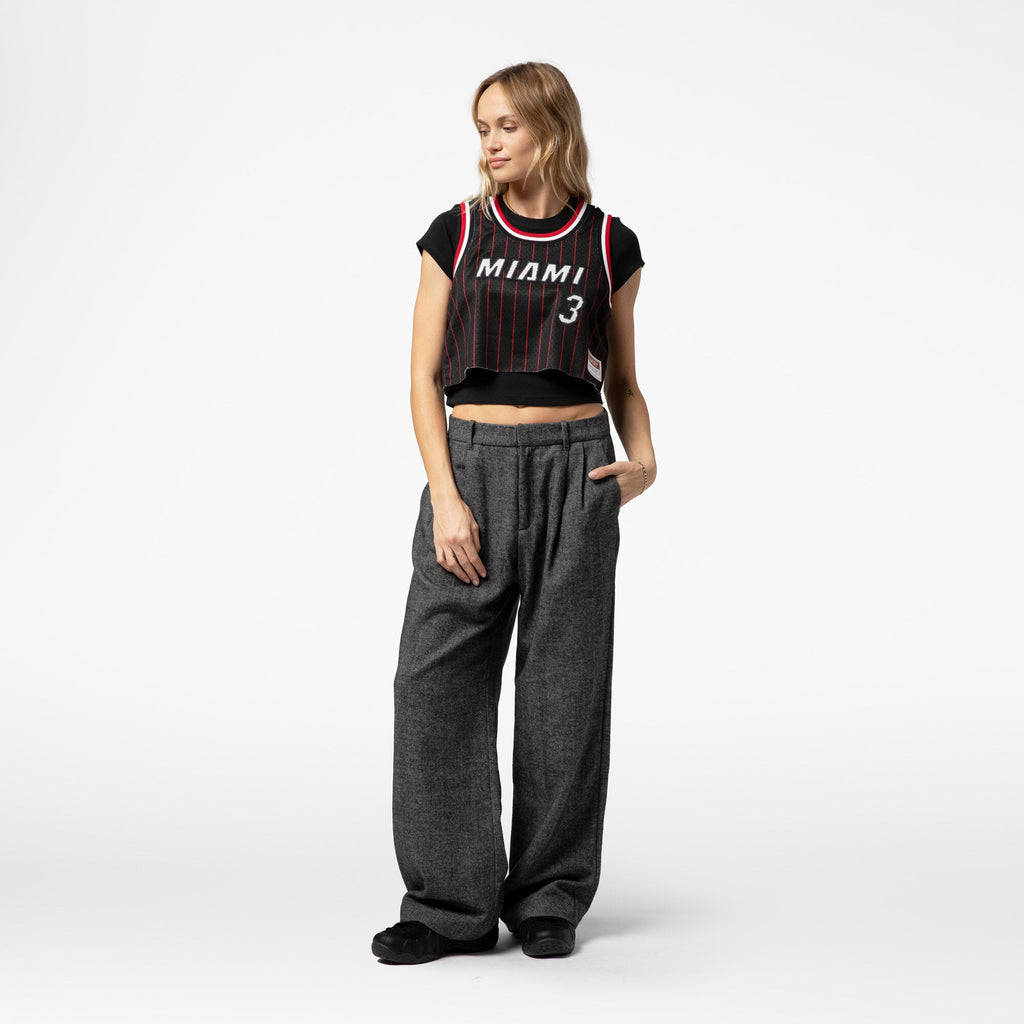 Women's Miami Heat Dwyane Wade Mitchell & Ness x DANNIJO Black Fashion Cropped Basketball Jersey