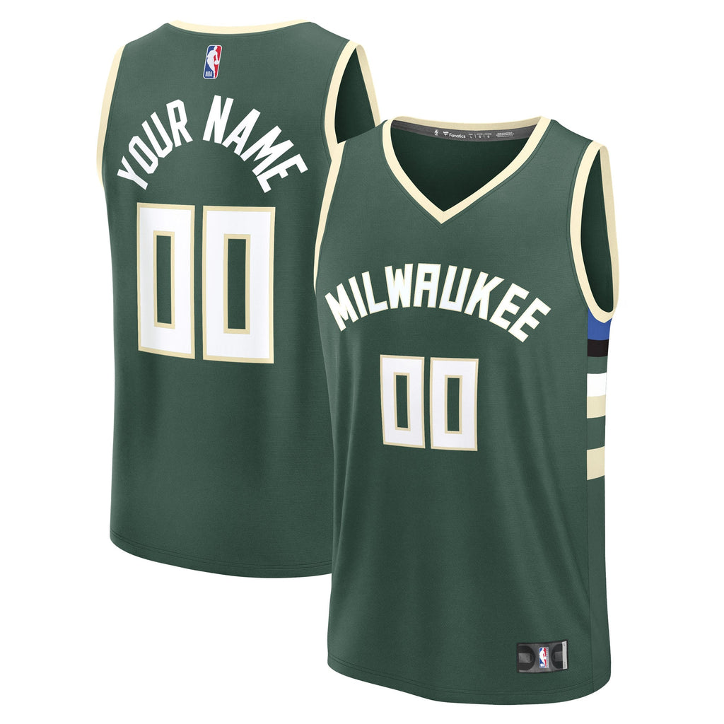 Youth Milwaukee Bucks Fanatics Green Fast Break Custom Replica Jersey - Icon Edition