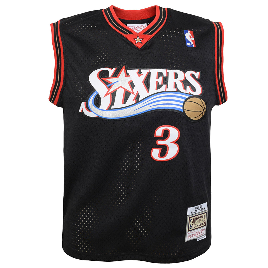 Youth Philadelphia 76ers Allen Iverson Mitchell & Ness Black 2000-01 Swingman Road Jersey