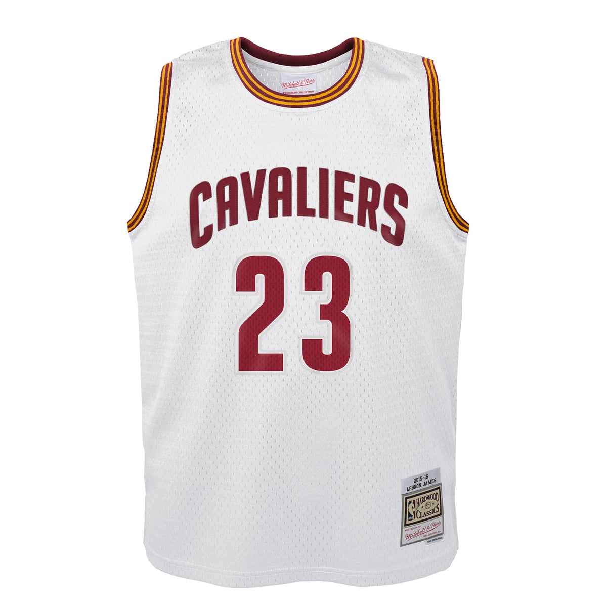 Youth Cleveland Cavaliers LeBron James Mitchell & Ness White 2015-16 Hardwood Classics Swingman Throwback Home Jersey
