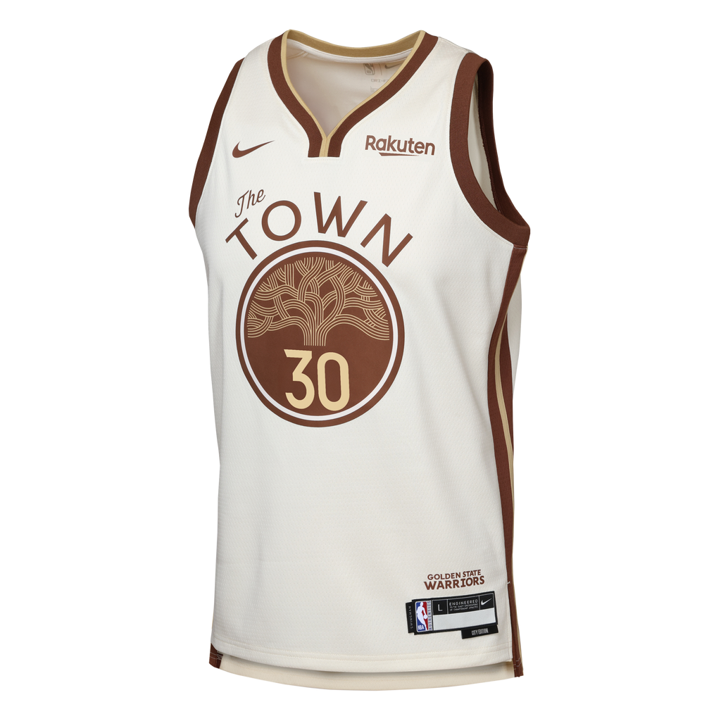 Youth Golden State Warriors Stephen Curry Nike Tan Swingman Finished Badge Player Jersey - City Edition